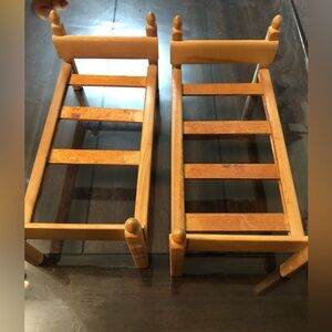 Vintage Strombecker Dollhouse Miniature Wooden Poster Bed Set 2 Pc
